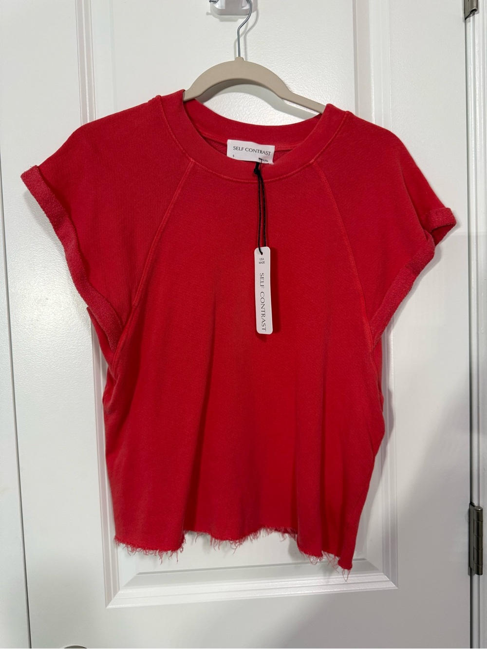 Self Contrast Red Short Sleeve Knit Tee